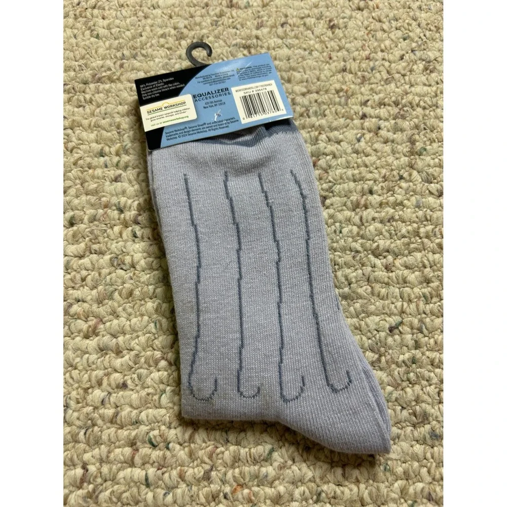Sesame Street Oscar the Grouch Crew Socks Gray Green Mens Size 9-13 New